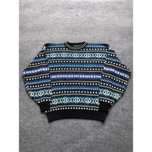 Vintage Botany 500 Sweater Mens Large Black Fair Isle Knit Pullover 90s